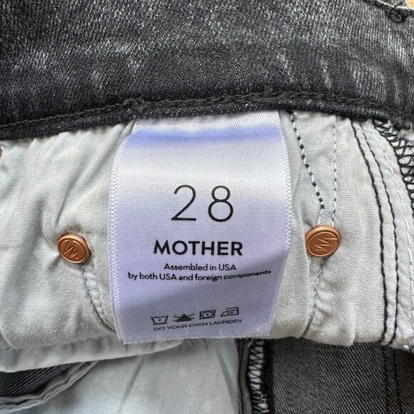 New MOTHER The Down Low Weekender Heel Flare Jeans Denim Train Stops Black 28 - Picture 11 of 14